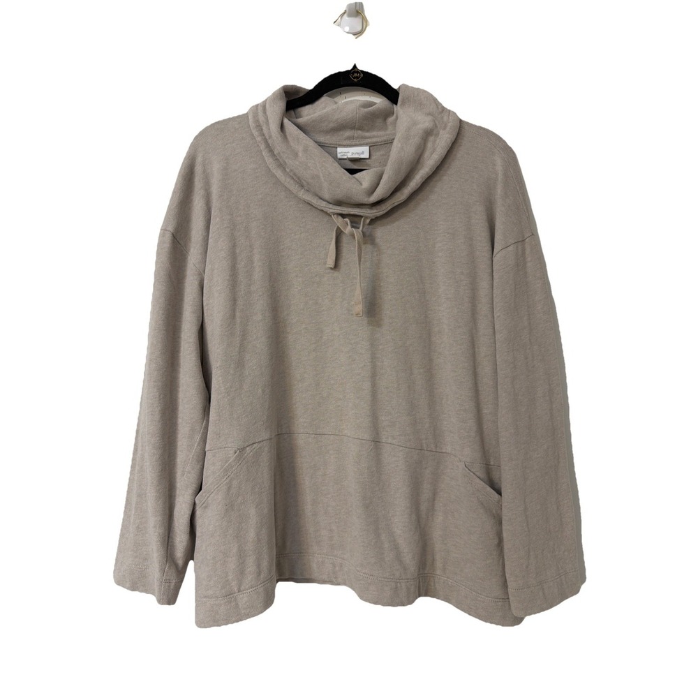 Pure Jill Women's XL P Beige Cowl Neck Soft-touch Cotton Terry Sweatshirt